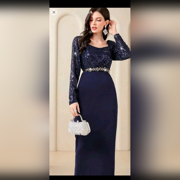 Elegant Navy Blue Lace Dress. Belt Not Included - Picture 2 of 2